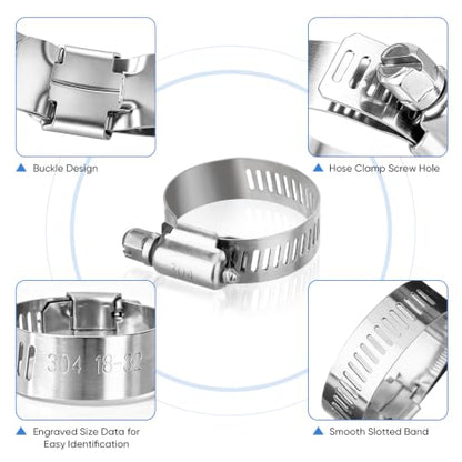 TICONN 12PCS Hose Clamps Set 304 Stainless Steel, 1-1/4"-2-1/4" Worm Gear - size: SAE #24 12PCS 1-1/4''~2-1/4"