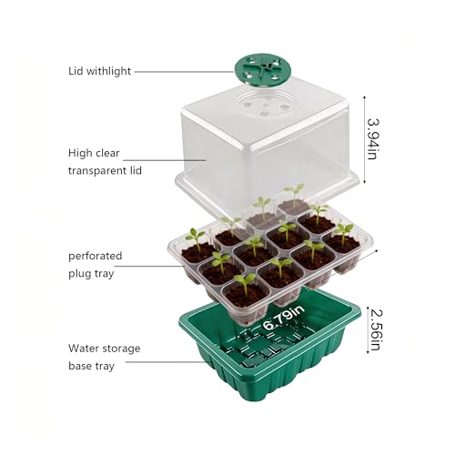 Seed Starter Tray with Grow Light, 5 Pack 60 Cells Seedling Starter Kit with Humidity Dome, Full Spectrum Plant Grow Lights for Seed Germination, IndoorGreenhouse Trays for Seedlings Starting