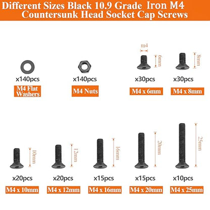 420PCS M4 Countersunk Hex Socket Screws Grade 10.9 Carbon Steel - size: M4 Screw Kit – 420PCS