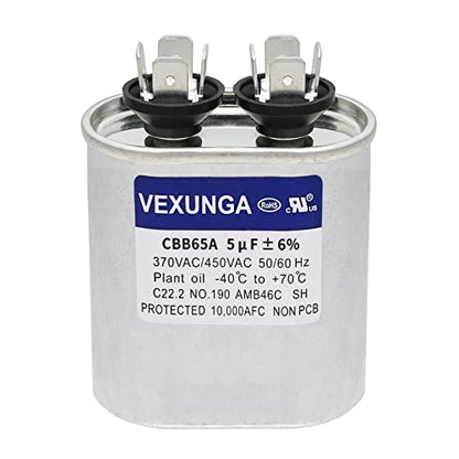 VEXUNGA 5uF 370/440VAC 50/60Hz CBB65 CBB65A Oval Run Start Capacitor 5 MFD 370V/440V Air Conditioner Capacitors for AC Unit Fan Motor Start or Pool Pump or Air Condenser Straight Cool - style: [V01] 5uF Oval