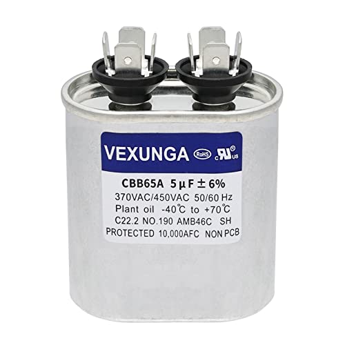VEXUNGA 5uF 370/440VAC 50/60Hz CBB65 CBB65A Oval Run Start Capacitor 5 MFD 370V/440V Air Conditioner Capacitors for AC Unit Fan Motor Start or Pool Pump or Air Condenser Straight Cool - style: [V01] 5uF Oval