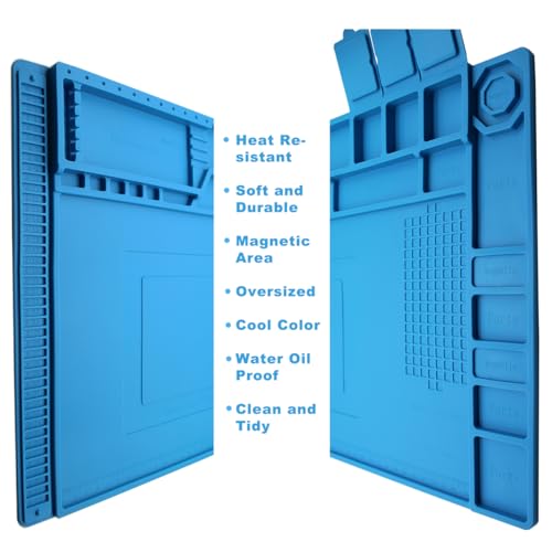 Silicone Soldering Mat Heat Resistant 932°F, Large Electronic Repair Work Mat, Insulation Silicone Repair Mat with Magnetic Area, Cell Phone Laptop Repair 17.8'' *11.8 '' - color: Blue