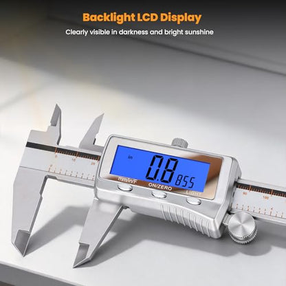 HARDELL Digital Caliper 6 Inch, Rechargeable All Metal W/Backlight Screen - size: 6 Inch