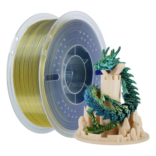 Kingroon Silk PLA Filament, Tri Color PLA Filament, Multicolor 3D Printer Filament, Dimensional Accuracy 1.75mm (+/-0.02mm) 1kg Spool(2.2lbs), Green Blue Yellow - color: 1kg-green Blue Yellow, size: 1KG