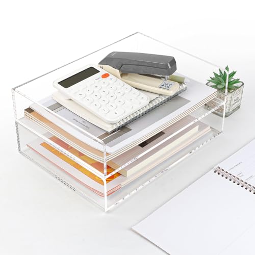 2 Pack Acrylic Paper Tray Organizer for Desk Clear File Organizer,Acrylic Desk Organizers and Accessories Sorter,Perfect for File Paper, Ipad, Letter, A4 Office File, Books, Notes. - style: 2 Tier Trays