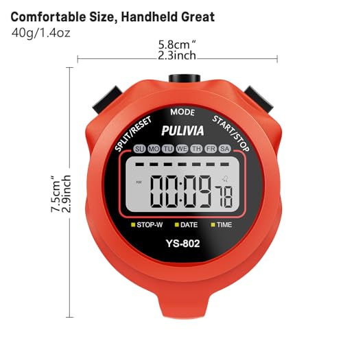 Stopwatch Timer, Digital Stop-Watch for Sports, Red - color: Red