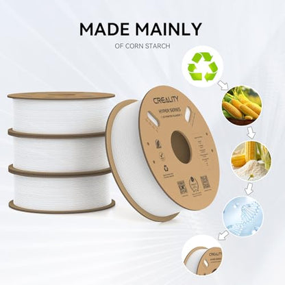 Creality Hyper PLA Filament 1.75mm, 30-600mm/s High Speed 3D Printer Filament, Dimensional Accuracy +/-0.02mm, Fit Most FDM 3D Printers, 4 Pack 1kg Spool(2.2lbs), White - color: White