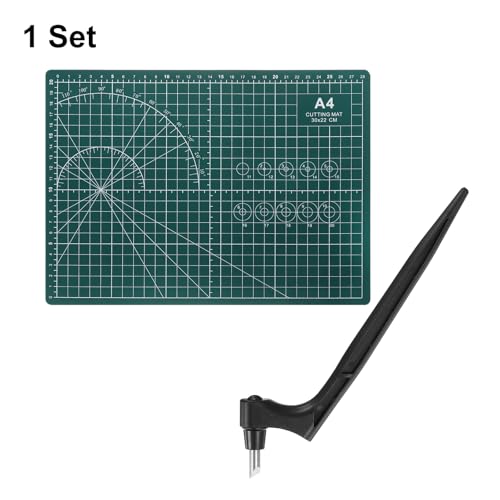 HARFINGTON Craft Cutting Tools 30 Degree Blades 360 Degree Rotating Blade Stainless Steel Cutter Pen Knife with Mat for DIY Crafts Stencils Scrapbooks, Black - color: Black