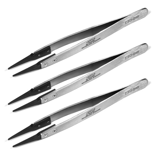 Utoolmart ESD-249 Precision Anti-Static Carbon Fiber Tweezers Stainless Steel Tweezers for Craft Jewelry Electronics 3 pcs - color: 3pcs, size: ESD-249