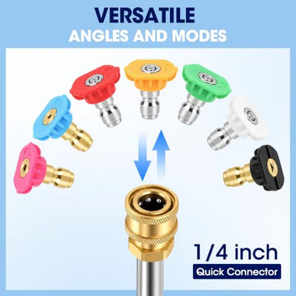 Pressure Washer Tips, Set of 7 Pressure Washer Nozzle Tips with Nozzle Holder, 1/4 Inch Quick Connect, 4000 PSI