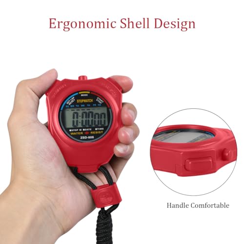 Vicloon Stopwatch Timer, Lap Split Digital Stopwatch with Stainless Steel Whistle, Large Display Digital Stopwatch Timer Suitable for Football, Basketball, Running, Swimming, Fitness and More (Red) - color: Red