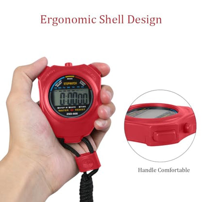 Vicloon Stopwatch Timer, Lap Split Digital Stopwatch with Stainless Steel Whistle, Large Display Digital Stopwatch Timer Suitable for Football, Basketball, Running, Swimming, Fitness and More (Red) - color: Red
