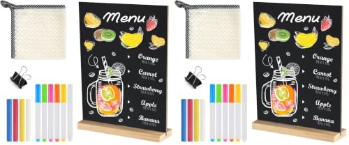 NEBURORA 2 Pack 5 x 7.9 Inches Tabletop Small Chalkboard Sign with Wood Base Reusable Double-Sided Message Boards Menu Chalkboard Stand for Kitchen Wedding Coffee Shop bar Restaurant - size: 5"W x 7.9"H (Pack of 2)