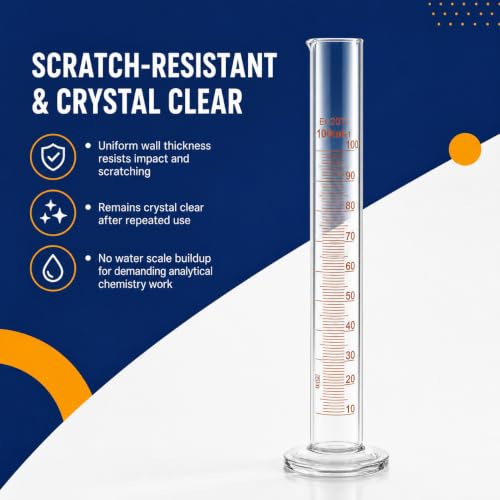 100ml Borosilicate Glass Graduated Cylinder, ±1ml Precision