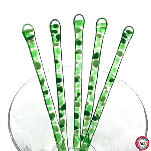 studioTica Handmade Glass Swizzle Sticks: Rainforest Green, Set of 5 - color: Rainforest Green