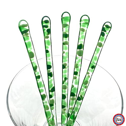 studioTica Handmade Glass Swizzle Sticks: Rainforest Green, Set of 5 - color: Rainforest Green