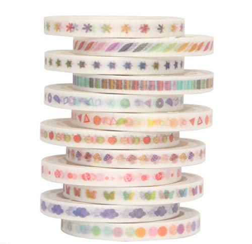 YUBBAEX 12 Rolls Washi Tape Set, 5MM Wide Basic Patterns Thin Decorative Masking Tapes for Journal,Scrapbook, Planner, DIY Crafts (Thin Gradient 12 Rolls)