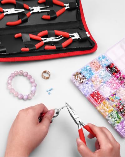 WORKPRO Jewelry Pliers Set, 7-Piece Jewelry Making Tools Kit with Pouch - color: Red