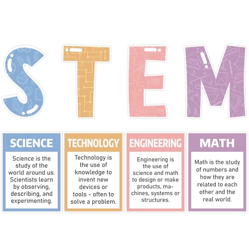Stream Science Bulletin Board Set Stream Classroom Decors Scientist Posters Gear Shaped Cutouts Educational Chalkboard Banner Wall Door Decor for Teacher Elementary Middle School High School (Pastel) - color: Pastel