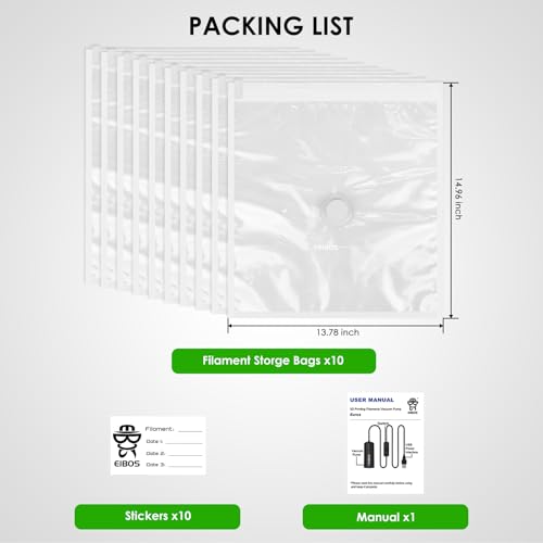【EIBOS Official】 3D Printer Filament Vacuum Bags for Eurus, Storage Sealed Bags, Vacuum Bags for 3D Printer Filament, Keep Spools Drying and Cleaning (10 Bags ONLY)