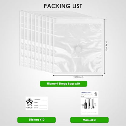 【EIBOS Official】 3D Printer Filament Vacuum Bags for Eurus, Storage Sealed Bags, Vacuum Bags for 3D Printer Filament, Keep Spools Drying and Cleaning (10 Bags ONLY)