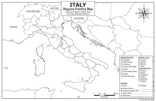 Italy Map Poster 11x17 | Laminated Double-Sided Geography Chart with Color Map Front & Blank Outline Back | Reusable Classroom & Homeschool Learning Tool - color: Italy