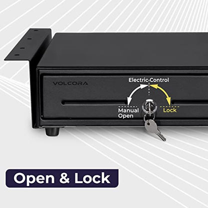 Volcora 13" Electronic Cash Register Drawer with Under Counter Mounting Metal Bracket - POS, 4 Bill 5 Coin Cash Tray, Removable Coin Compartment, 12-24V RJ11/RJ12 Key-Lock, Media Slot, Black - color: Black
