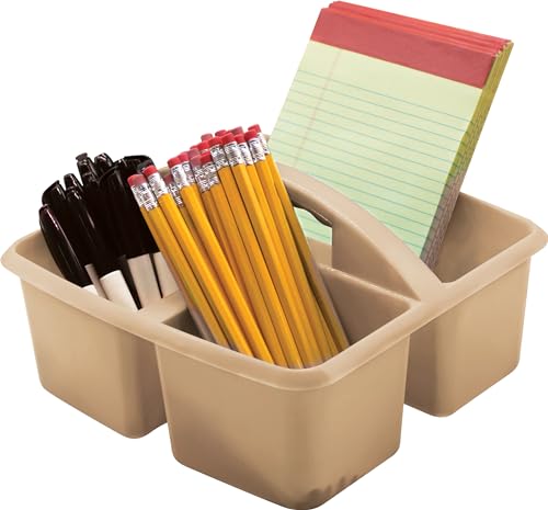 Teacher Created Resources Light Brown Portable Plastic Storage Caddy 6-Pack for Classrooms, Kids Room, and Office Organization, 3 Compartments