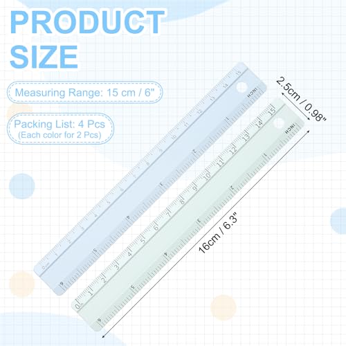 PATIKIL Metal Ruler 6"/15cm, 4Pcs Aluminum Straight Edge Ruler, Dual Scale - color: Green/Blue