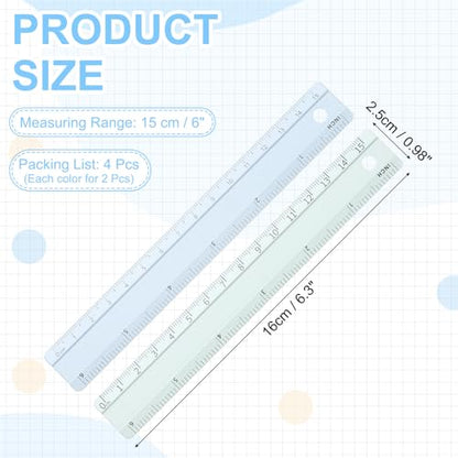 PATIKIL Metal Ruler 6"/15cm, 4Pcs Aluminum Straight Edge Ruler, Dual Scale - color: Green/Blue