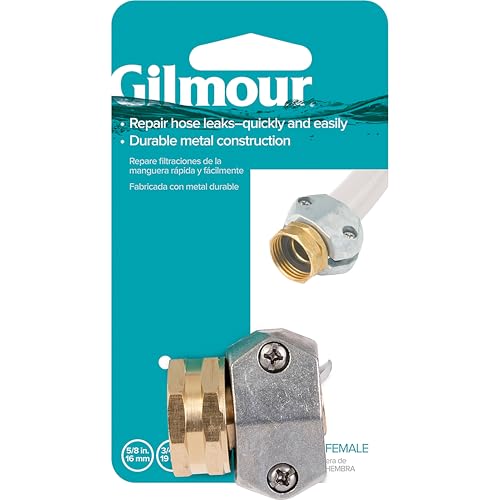 Gilmour Pro Brass Garden Hose Repair Kit Clamp Mender, Female Hose End Repair for 5/8" and 3/4" Water Hose Fittings - size: No Size
