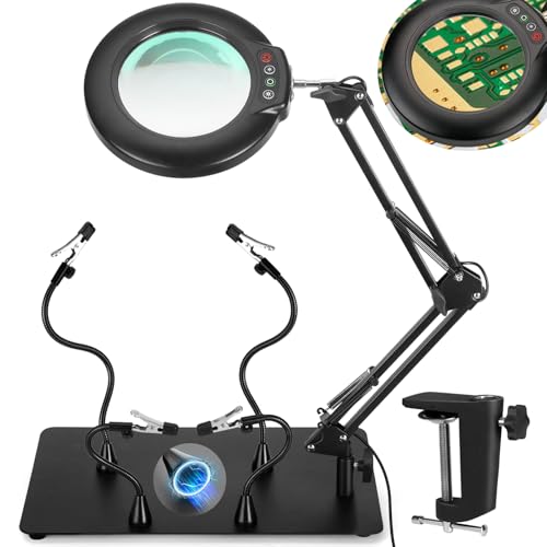 IVMAIE 12X Helping Hands Soldering Station, Magnifying Glass with light, 4 Magnetic PCB Holder Arms, Non-Slip Weighted Base Magnifier, Third Hand Soldering Tool for Soldering Jewelry Hobby Craft