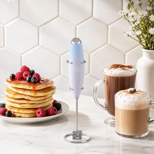Zulay Kitchen Powerful Milk Frother Wand With Duracell Batteries - Ultra Fast Handheld Drink Mixer - Electric Whisk Foam Maker for Coffee, Lattes, Cappuccino & Matcha - Triple Whisk - Pale Cloud - color: 09 - Cloud, size: Triple Whisk + Batteries