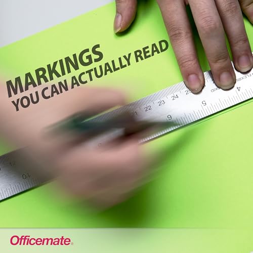 Officemate 15-Inch Flexible Stainless Steel Ruler, Metal Straight Edge Ruler with Cork Backing, 1/16 Inch and Metric Scale Markings, Tool for School, Office, Drafting, Crafts and Precision Cuts