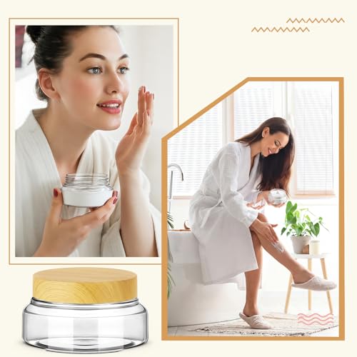 24 Pack Plastic Cosmetic Jars with Lids Label, 5 oz, Clear,Light Beech - color: Clear,Light Beech, size: 5 oz