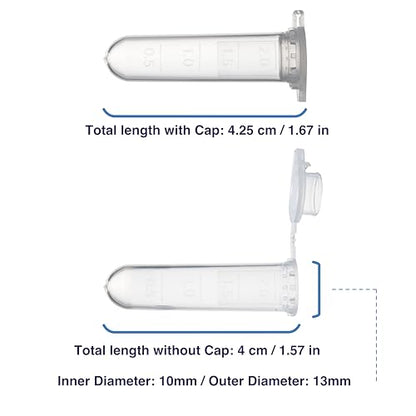 Kashi Scientific 2mL Clear Snap-Cap Microcentrifuge Tube with Graduation, Lab Grade Polypropylene Plastic for Centrifuge [2mL, 500] - size: 2mL