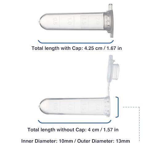 Kashi Scientific 2mL Clear Snap Cap Microcentrifuge Tube with Graduation, Lab Grade Polypropylene Plastic [2mL, 1000] - size: 2mL