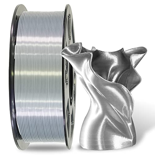 MIKA3D 1.75mm Silk Metallic Silver Shiny PLA 3D Printing Filament, 1KG 2.2Lbs 3D Printing Material with High Diameter Accuracy, Neatly Wound Silk PLA Widely Support for FDM 3D Printers - color: Silk-silver