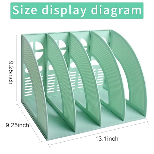 Marte Vanci Magazine File Holder Vertical PP Folder Book Desktop Organizer Plastic Storage Sturdy Vertical 4 Section Folder (Green) - color: Green 4 Section
