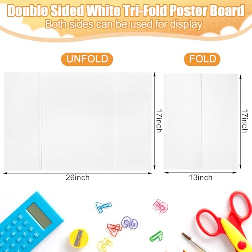 Small Trifold Poster Board 26" x 17", White Science Fair Display Boards - size: 26" x 17"