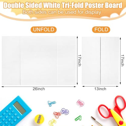 Small Trifold Poster Board 26" x 17", White Science Fair Display Boards - size: 26" x 17"