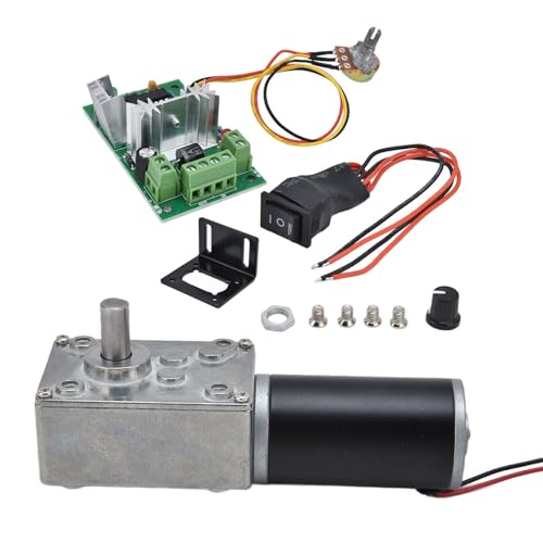 DC 12V Gear Motor with PWM Speed Controller Kit High Torque Geared Motor 20-400 RPM Adjustable 8mm D Shaft Low Noise Reduction Electric Motor for DIY Robot Car Automation (200RPM)