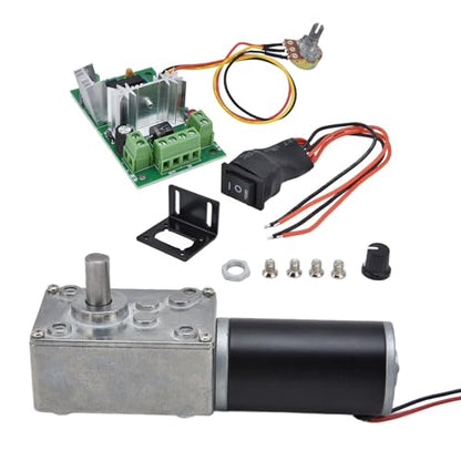 DC 12V Gear Motor with PWM Speed Controller Kit High Torque Geared Motor 20-400 RPM Adjustable 8mm D Shaft Low Noise Reduction Electric Motor for DIY Robot Car Automation (200RPM)