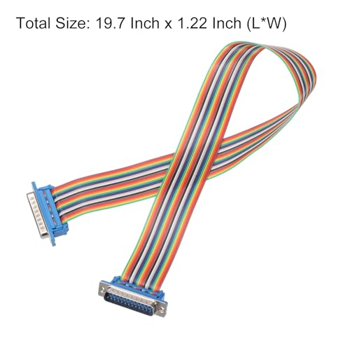 MECCANIXITY 4 Pcs IDC Rainbow Wire Flat Ribbon Cable DB25 Male to DB25 Male 19.7 Inch Length 2.54mm Pitch Breadboard Jumper Wires for Electronic Projects - size: 19.7 Inch, style: DB25 Male to DB25 Male
