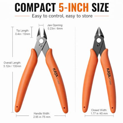 KATA Mini Flush Cutters, 5-Inch Micro Wire Cutters for Jewelry & Model Kits - color: 1 Pack 5" Orange