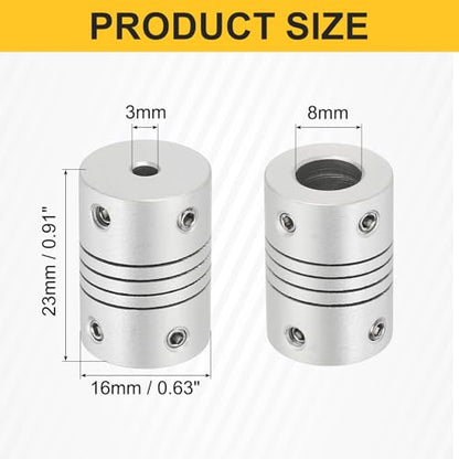uxcell 4Pcs Flexible Couplings 3mm to 8mm Aluminum Alloy Joint Connector - size: 3mm to 8mm, style: D16 x L23mm