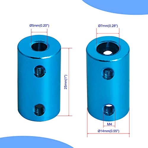 5mm to 7mm Rigid Couplings Set Screw Shaft Stepper Motor, Length 25mm / 1" Motor Coupler Connector Rigid with Screw for 3D Printer, RC Robot, Car Model Shaft, CNC Machine, DIY Encoder 4 Pcs - size: 5mm to 7mm, style: Blue
