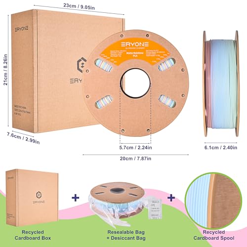 ERYONE Matte Rainbow 3D Printer PLA Filament 1.75 +/- 0.03mm, Matte Muticolor Filament PLA 1KG(2.2LBS) Spool, Macaron Rainbow (Pack of 2) - color: Matte Rainbow Macaron, size: 1KG (Pack of 2)