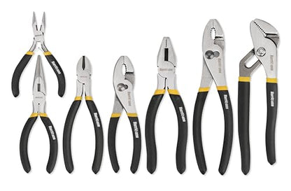 HURRICANE 7-Piece Pliers Set – 8" Water Pump, 8"/6" Slip Joint, 7" Linesman, 6" Diagonal, 6" & Mini Long Nose, Carbon Steel, Anti-Slip Double-Dipped Handle for Home, DIY, Automotive - size: 7 pcs