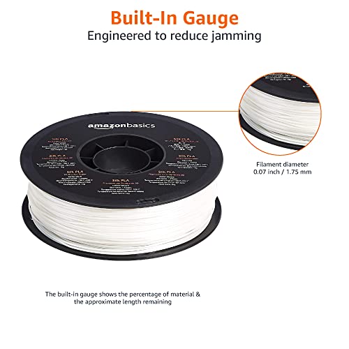 Amazon Basics Silk PLA 3D Printer Filament, 1.75mm, White, 1 kg Spool (2.2 lbs), No Clogging, Odourless, for FDM 3D Printers - color: White